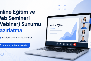Online Eğitim ve Web - Sunum Yaptırma Merkezi Turkish online education banner showing a laptop with a webinar interface and a blue call-to-action button.