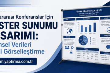 Promotional banner advertising international conference poster design with bold Turkish title and a blue data-board on the right.